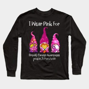 I wear pink for breast cancer awareness peace love cure Long Sleeve T-Shirt